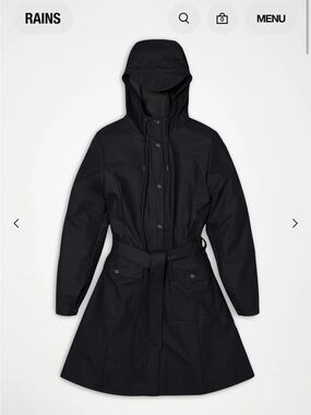 RAINS Black Hooded Trench with Belt